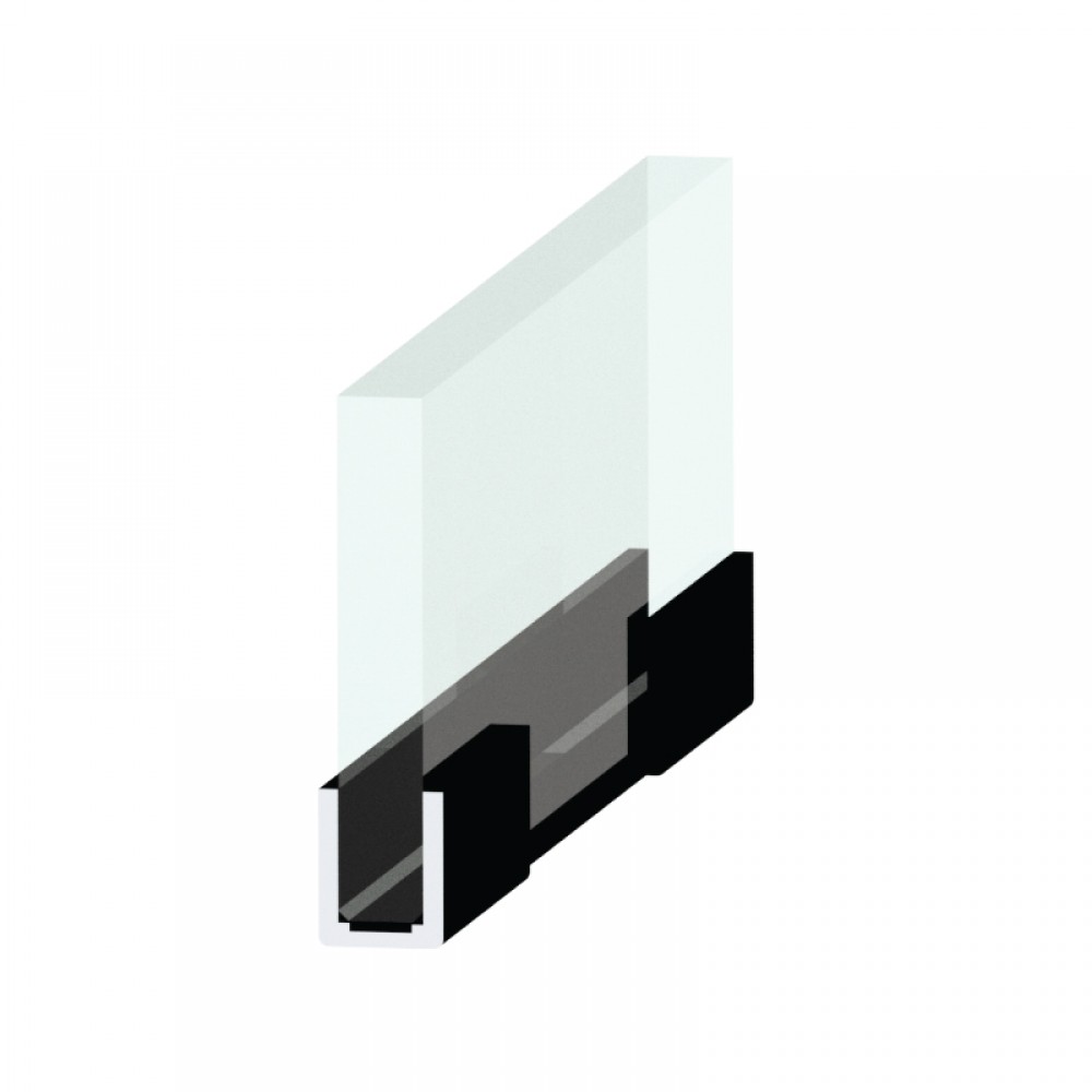 Loft Style Door Notched U Profile - 8mm Glass - Black - Left