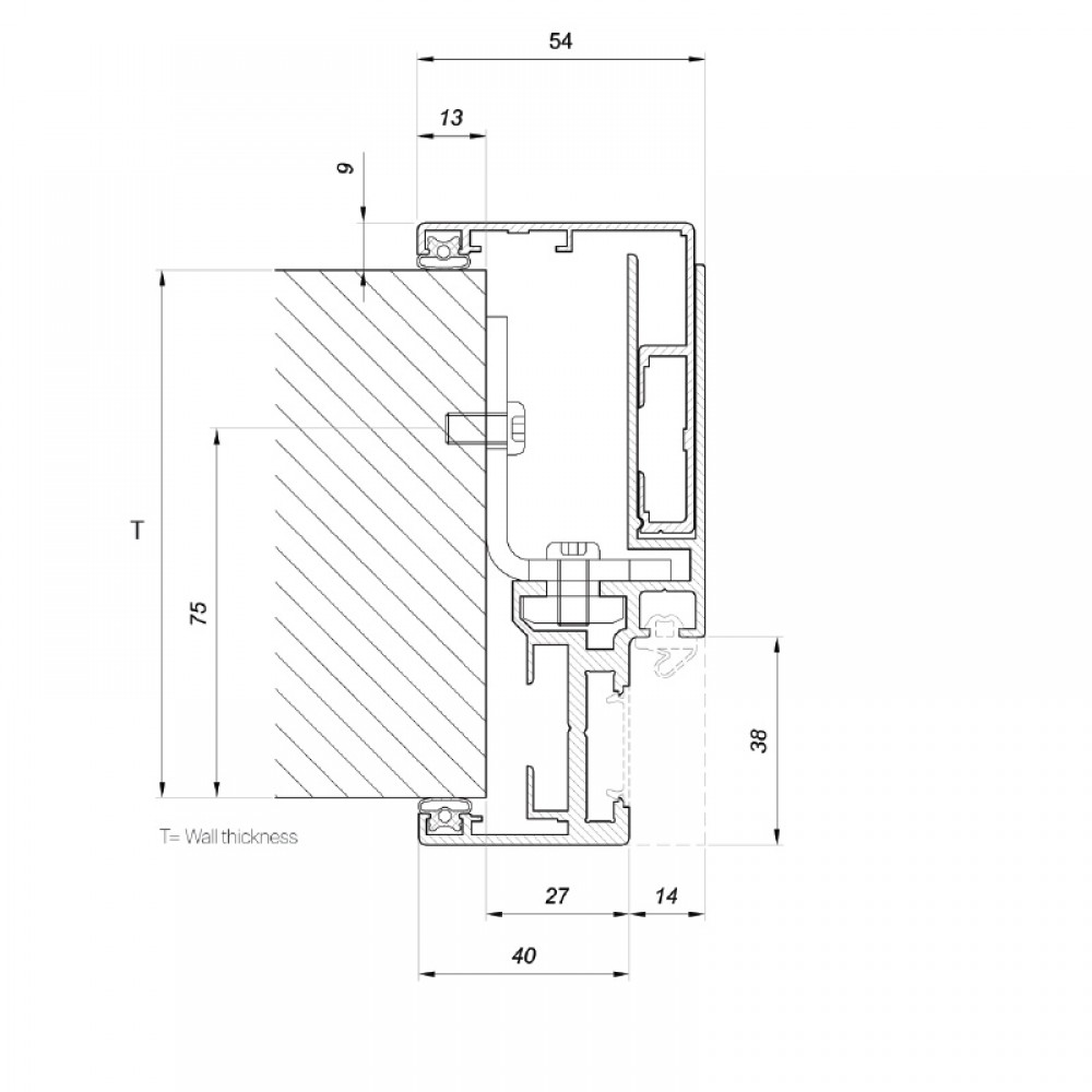 160 - 195mm Stud To Glass Door Frame - Anodised