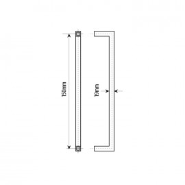 150mm Door Handle 19mm Square Tube  Matt Black