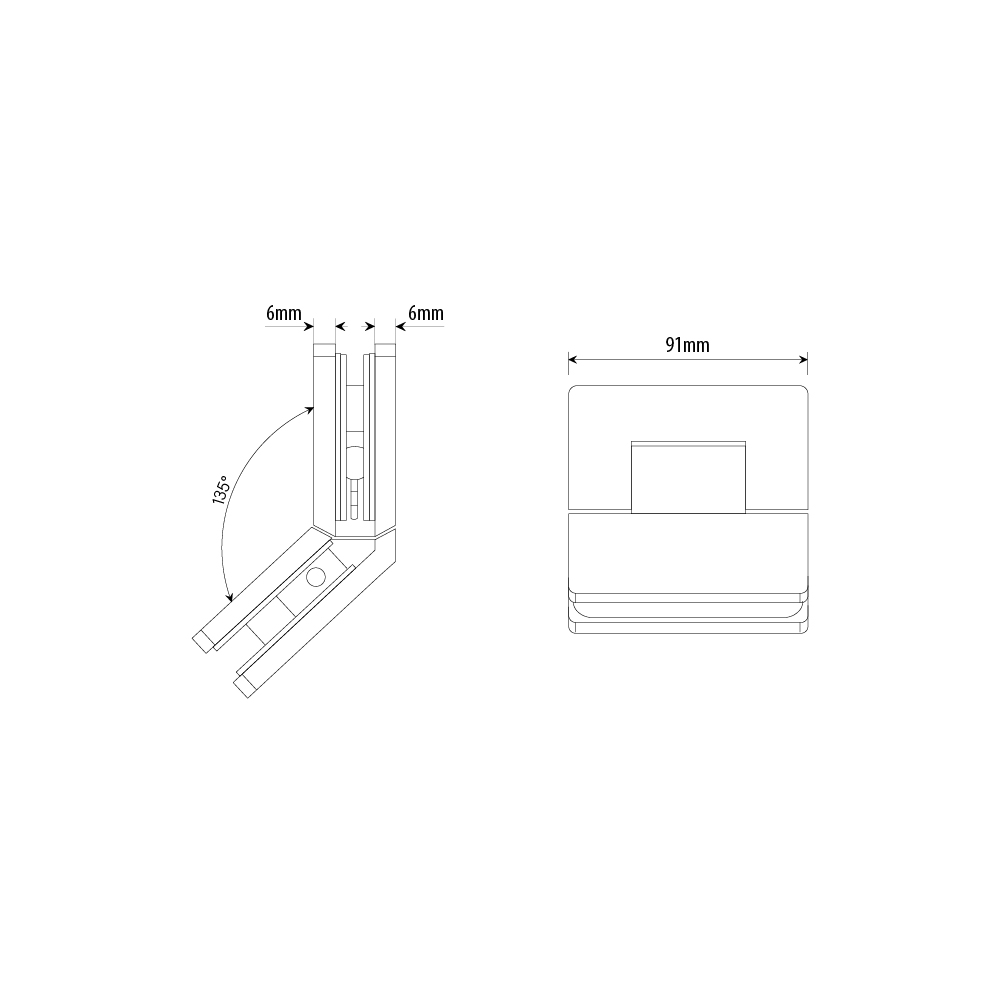 135 deg Amazon Glass 2 Glass Shower Hinge - Matt Black