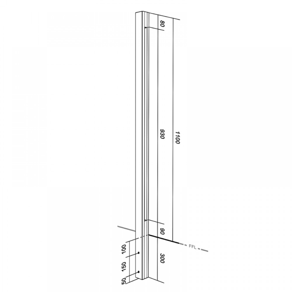 Side Mounted EaziRail 90 Deg Ext Post - 1100mm - Anodised