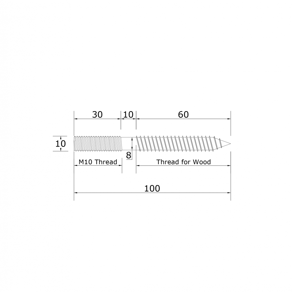 50mm Point Fixture With 100mm Wood Screw - 304SSS