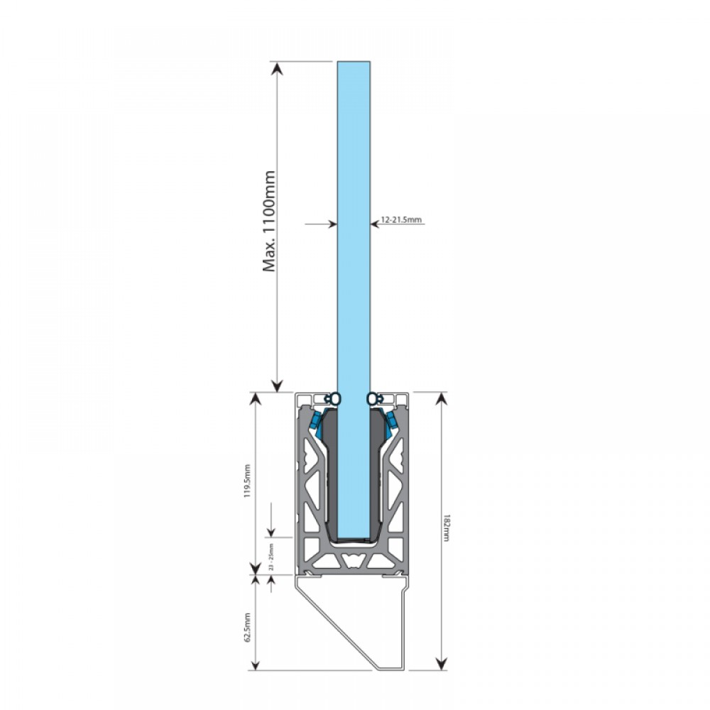 POSIglaze 3 Mtr Side Mount Kit For 15mm Glass - Black