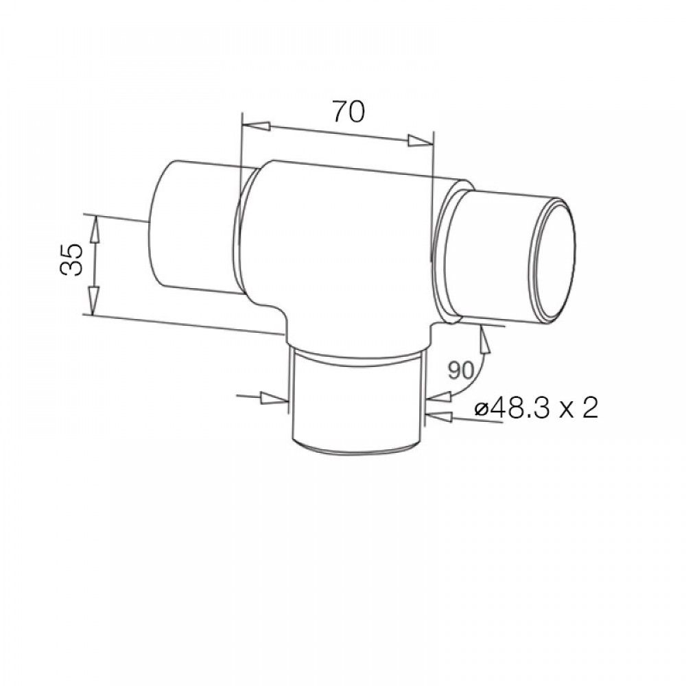 Handrail T Connector for Tube - 48.3mm - 2.0mm - 316SS