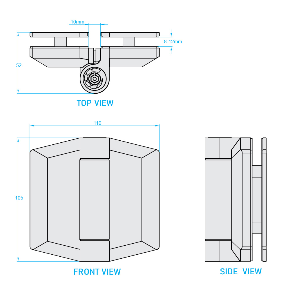 Glass to Glass Gate Hinge 8-12mm Glass - Satin Stainless