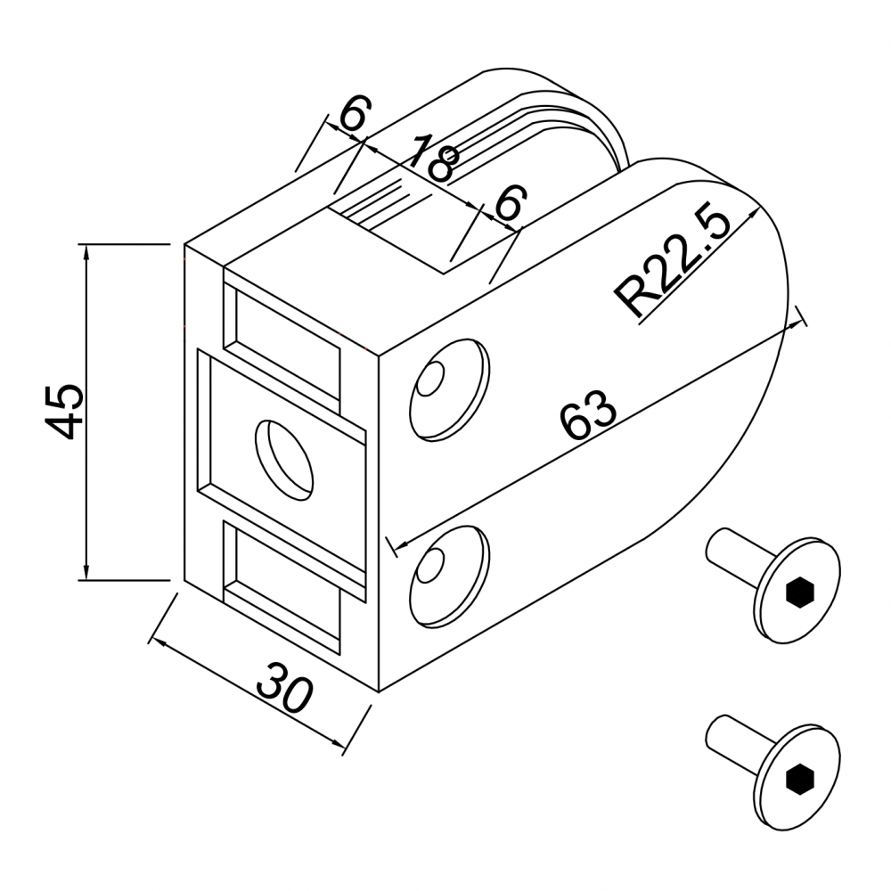 Glass Clamp - 63x45mm - Zinc - Black - Flat - 6-12mm