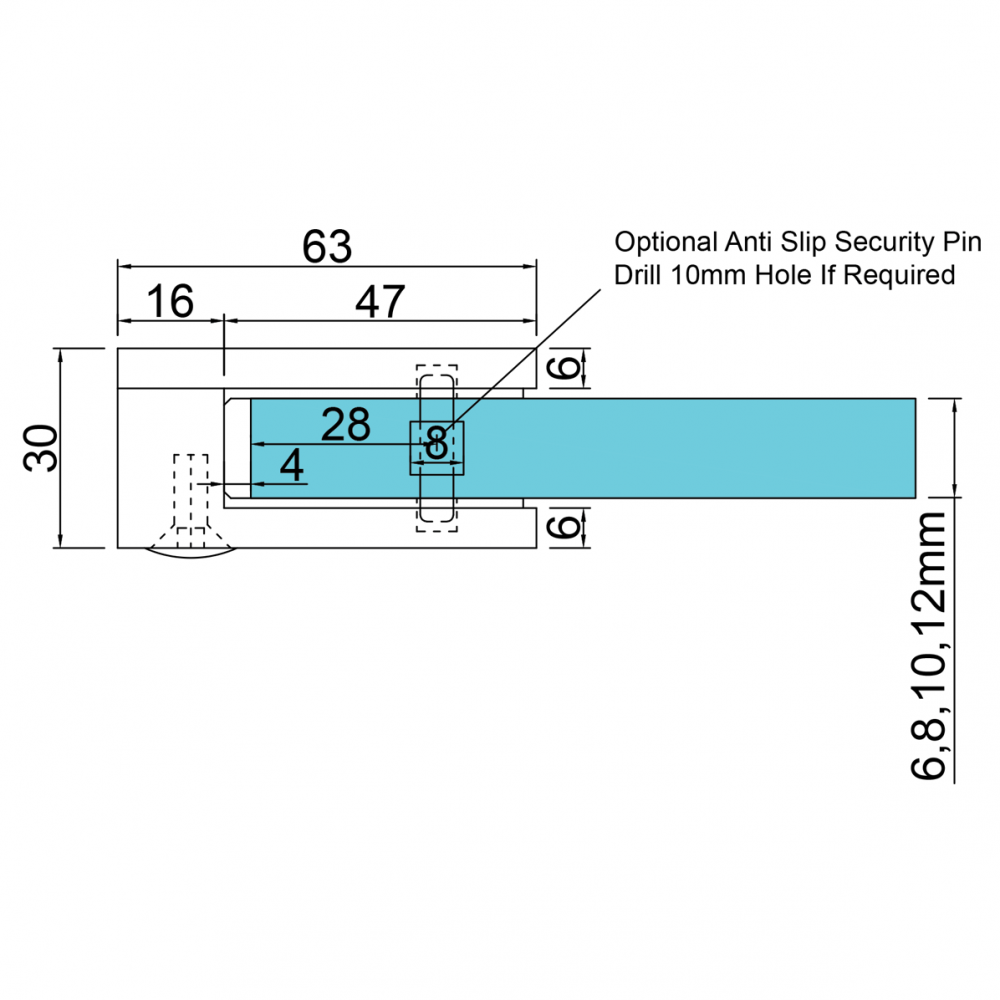 Glass Clamp - 63x45mm - Zinc - Black - Flat - 6-12mm