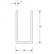 20mm X 40mm U Channel - Anodised Aluminium - 16mm Groove