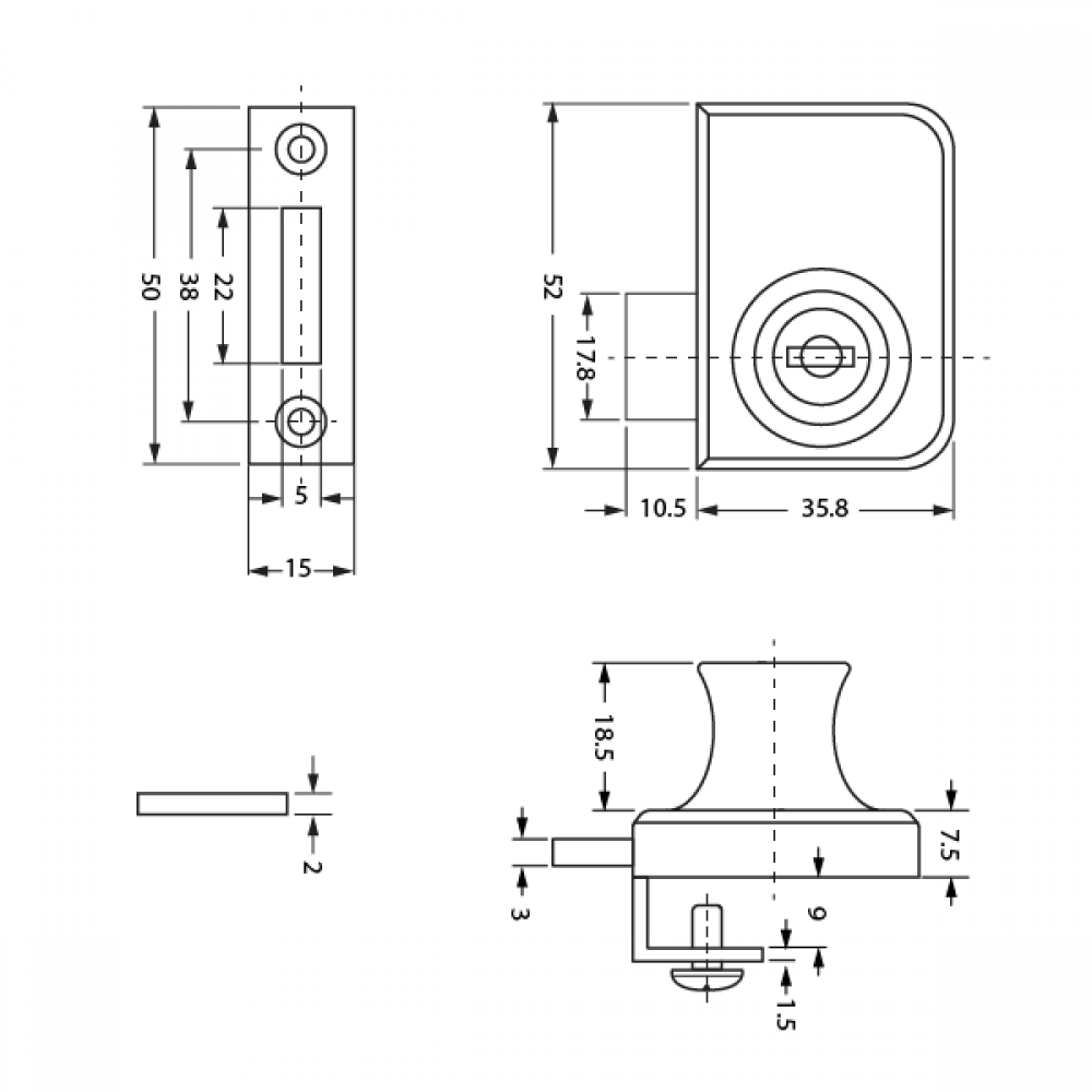 Non Drill Double Swing Lock Gold