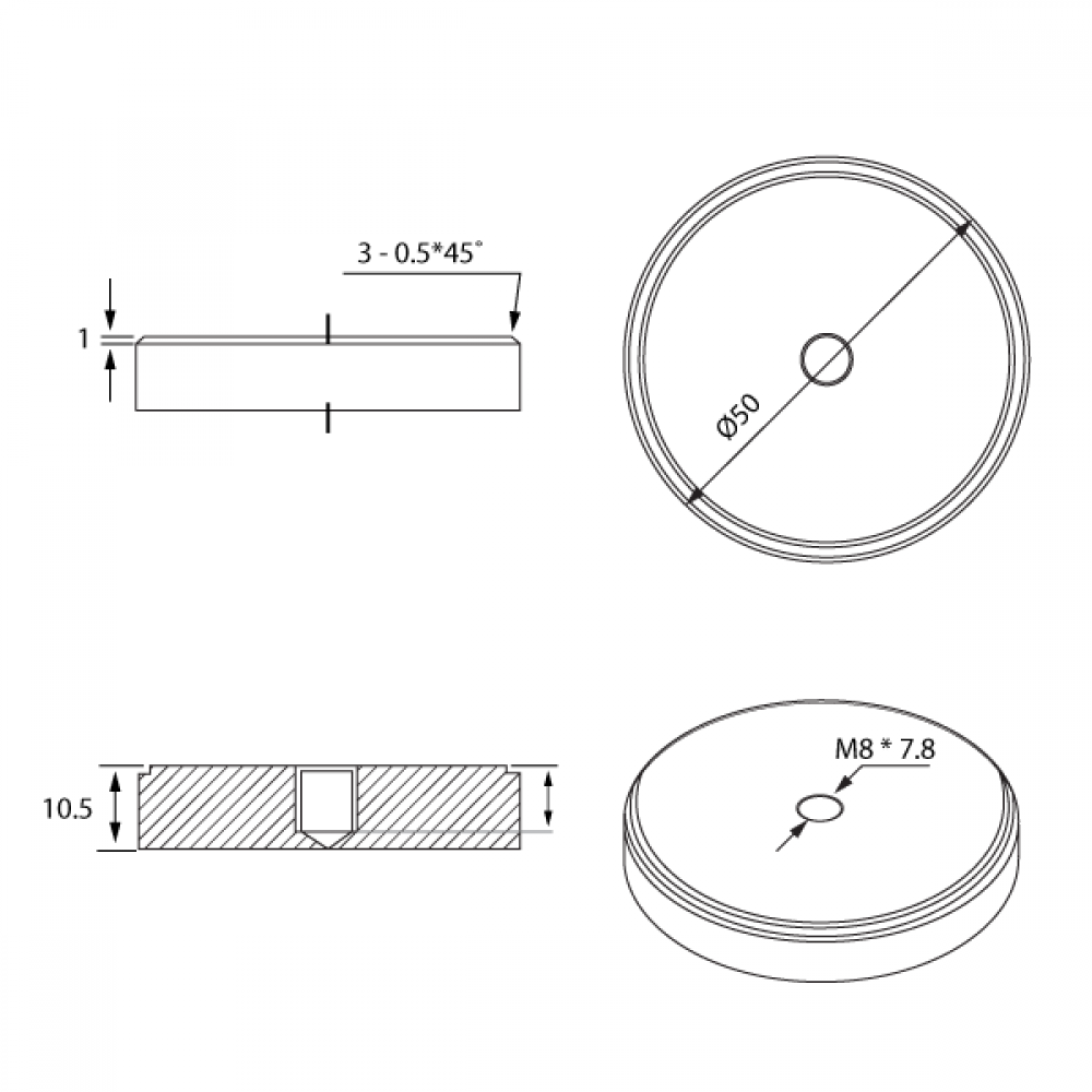 50mm Dia Stainless Steel Discs 50mmx10.5 M8