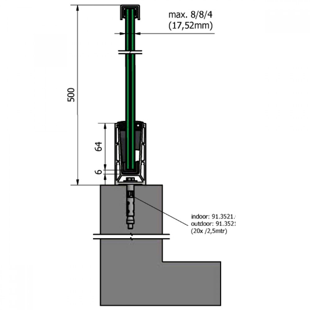 OnLevel 6500 Top Mount Parapet Wall Profile - Anodised Alum.