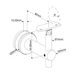 Adjustable Glass To Handrail Bracket - 316SS - 48mm Handrail