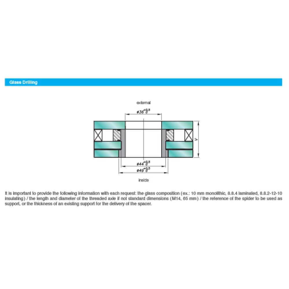 Flat Head UV Articulated Bolt For Variable Thickness Glass