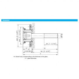 Countersunk Fixed Bolt For 15 - 22mm Thick Glass (Outside Fi